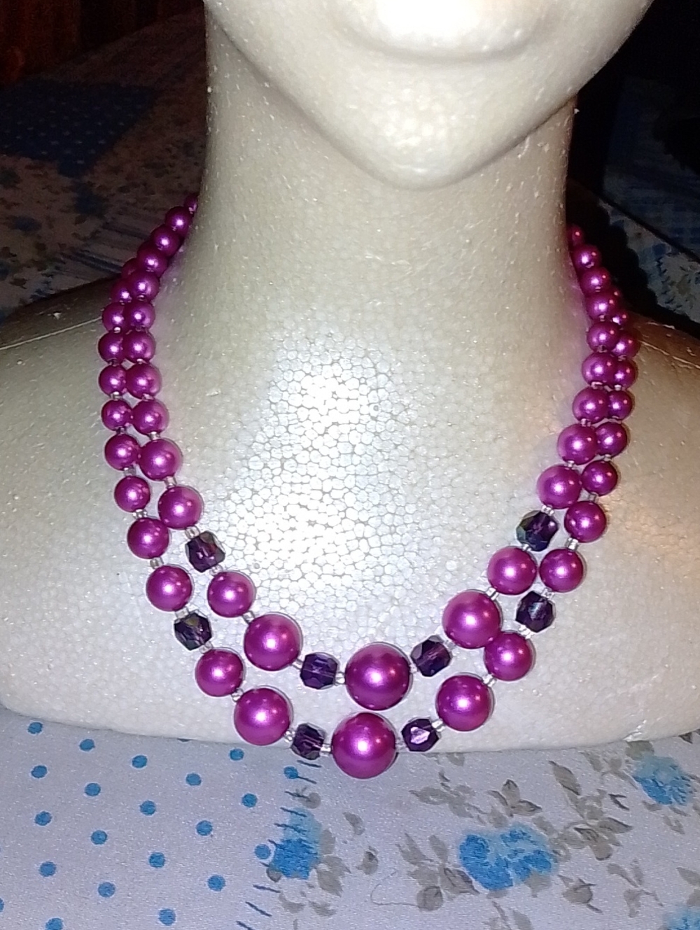 Antique Purple Double-Strand Pearl Necklace by